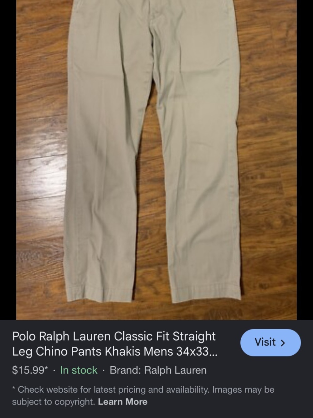 Ralph Lauren Straight-Leg Chinos in Khaki classic fit 32/32